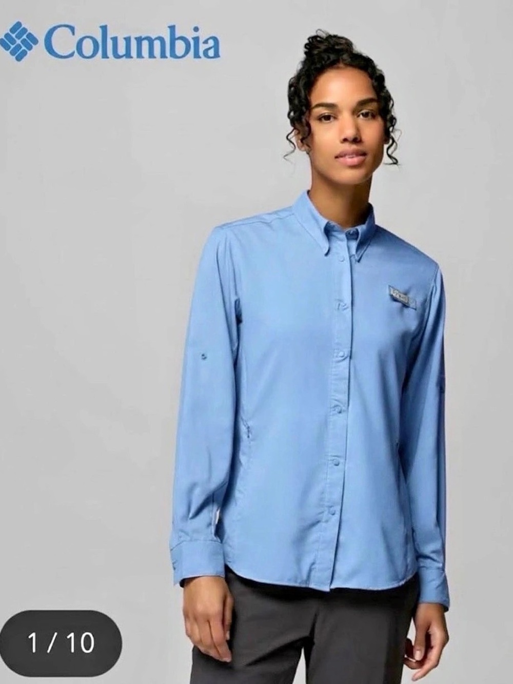 Columbia PFG Tamiami II Shirt Blue M Long Sleeve Sun Protection UPF 40 Hiking